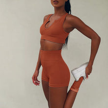 Load image into Gallery viewer, Seamless Tracksuit Women Two Piece Set Summer Clothes Knitting Vest Crop Top and Shorts Sweat Suit Sport Workout Fitness Outfits