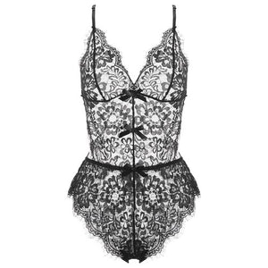 Seduction Pajama for Women Lace Bodysuit One Piece Lingerie Transparent Pajamas Sexy Lashes Lace Backless Bondage Jumpsuit