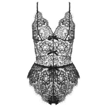 Load image into Gallery viewer, Seduction Pajama for Women Lace Bodysuit One Piece Lingerie Transparent Pajamas Sexy Lashes Lace Backless Bondage Jumpsuit