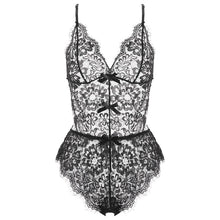 Load image into Gallery viewer, Seduction Pajama for Women Lace Bodysuit One Piece Lingerie Transparent Pajamas Sexy Lashes Lace Backless Bondage Jumpsuit