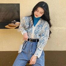 Load image into Gallery viewer, See Through Women's Blouse Lace Floral Top Female White Button Elegant Open Stitch Autumn 2021 Women's Clothing