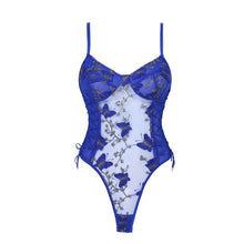 Load image into Gallery viewer, See-through Mesh Backless Lingerie Bodysuits Womens Erotic Sexy Floral Butterfly Embroidery Lace-up Sheer Leotard Costume