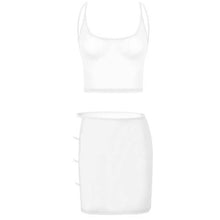 Load image into Gallery viewer, See-through Mesh Lingerie Set Womens Crop Top with Mini Skirt Sexy Suit Nightwear Hollow Out Strappy Swimsuit Beachwear Clubwear