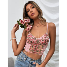 Load image into Gallery viewer, Sensual Lingerie Floral Embroidery Block Criss Sexy Backless Tank Lettuce Trim Knitted Vest Women Summer Patchwork Crop Top