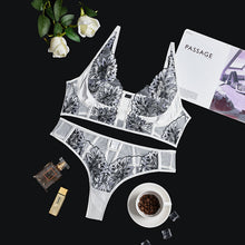 Load image into Gallery viewer, Sensual Lingerie Underwear Set Deep-V Floral Embroidery Transparent Exotic Brief Sets Ladies Sexy Lace Intimate Erotic Costumes