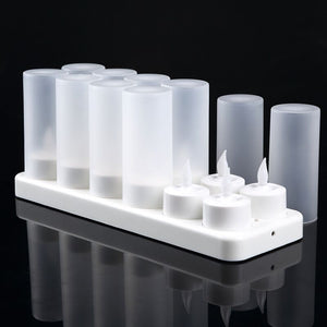 Set of 12 Rechargeable led Candle Flameless Tealight Electric light Xmas Valentine Wedding Church Home Bar Table Decoratio-AMBER