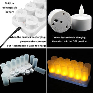 Set of 12 Rechargeable led Candle Flameless Tealight Electric light Xmas Valentine Wedding Church Home Bar Table Decoratio-AMBER