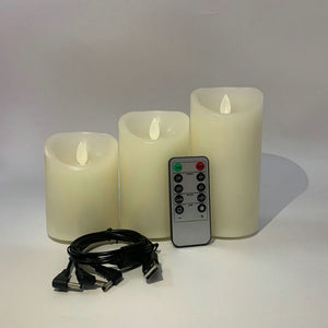 Set of 3 USB Rechargeable Flickering Paraffin Wax Pillar Candle lamp Remote control w/timer Moving Dancing wick Home Decoration