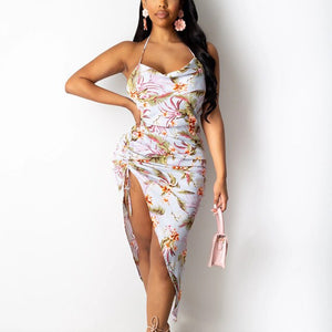 Setiadia Summer Women printing Dress Sexy Party Fork pump Sundress Prom green Dresses birthday outfits For Woman's Clothing 2021