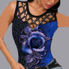 Load image into Gallery viewer, Sexy 3D Print Hollow Out T Shirt Tops Women Summer Sleeveless O-neck Tank Top Fashion Rose Floral Plus Size 5xl T Shirts Femme