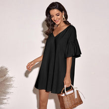 Load image into Gallery viewer, Sexy Back V Neck Lace up Dress Women Vintage Elegant Solid Butterfly Sleeve Party Dress 2021 Summer Casual Loose Mini Dresses