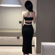 Load image into Gallery viewer, Sexy Backless Noble Luxury Evening Dresses Black Hollow Suspenders Women Long Dress Birthday Party Club Dresses Gala