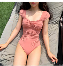 Load image into Gallery viewer, Sexy Bandeau One Piece Swimsuit Women Solid Swimwear Peated Monokini Push Up Swim Suit Pads Trikini Korea Bathing Suit Black