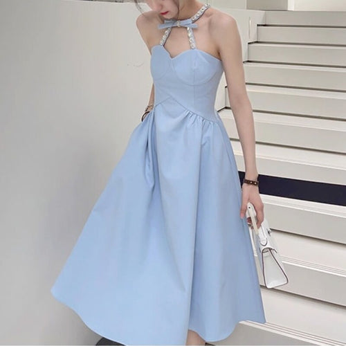 Sexy Birthday Halter Dress for Women Summer 2021 Casual Elegant Evening Party Midi Dresses Backless Boho Korean Fashion Clothing