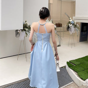 Sexy Birthday Halter Dress for Women Summer 2021 Casual Elegant Evening Party Midi Dresses Backless Boho Korean Fashion Clothing
