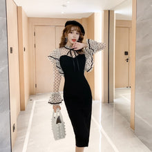 Load image into Gallery viewer, Sexy Black Bodycon Dress Romanic Woman Flare Sleeve Ruffles Polka Dots Dresses For Date Party Night Club Vestido Festa