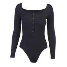 Load image into Gallery viewer, Sexy Black Bodysuit Women Long Sleeve Top Combi and Bodysuits Dropshipping Square Neck Jumpsuit Underwear Knitted Sheath Outfit