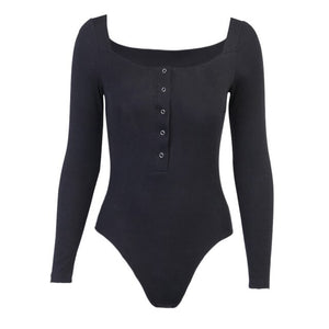Sexy Black Bodysuit Women Long Sleeve Top Combi and Bodysuits Dropshipping Square Neck Jumpsuit Underwear Knitted Sheath Outfit