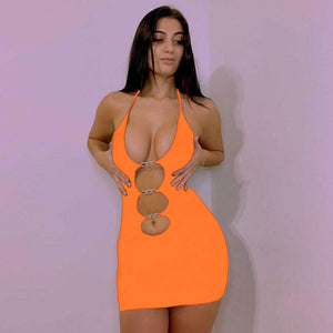 Sexy Bodycon Dresses 2022 Summer Women Halter Mini Dress Female Backless Party Robe Club Woman Clothes Cut Out Evening Vestidos