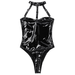 Sexy Bodysuit Women Underwear Wetlook Leather Halter Zipper Erotic Sensual Lingerie Woman Latex Body Exotic Costumes Plus Size