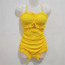 Load image into Gallery viewer, Sexy Bow One Piece Swimsuit Women Solid Swimwear Cut Out Monokini Push Up Swim Suits Ruffle Bathing Suit Pad Open Back Bandage