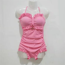 Load image into Gallery viewer, Sexy Bow One Piece Swimsuit Women Solid Swimwear Cut Out Monokini Push Up Swim Suits Ruffle Bathing Suit Pad Open Back Bandage