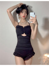 Load image into Gallery viewer, Sexy Bow One Piece Swimsuit Women Solid Swimwear Cut Out Monokini Push Up Swim Suits Ruffle Bathing Suit Pad Open Back Bandage