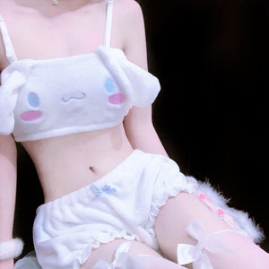 Sexy Bunny Girl Cow Cosplay Outfit White Pink Cute Anime Panties Roleplay Maid Costume Soft Velvet Sleepwear Kawaii Lingerie New
