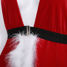 Load image into Gallery viewer, Sexy Christmas Lingerie Costumes Womens Velvet Christmas Halter Deep V Neck Backless Plunge Babydoll Split Dress with G-string
