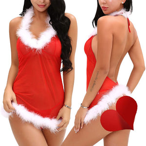 Sexy Christmas Underwear Women Santa Sexy Lingerie Sexy Lace Mesh Sheer Transparent Pajamas Teddy Sleepwear Red Lace Bra Set