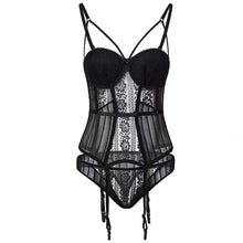 Load image into Gallery viewer, Sexy Corset with Chest Pads Women Underwear Set Lace Hollow Temptation Tight Corset Corselet Steampunk Bustier Top with Panty