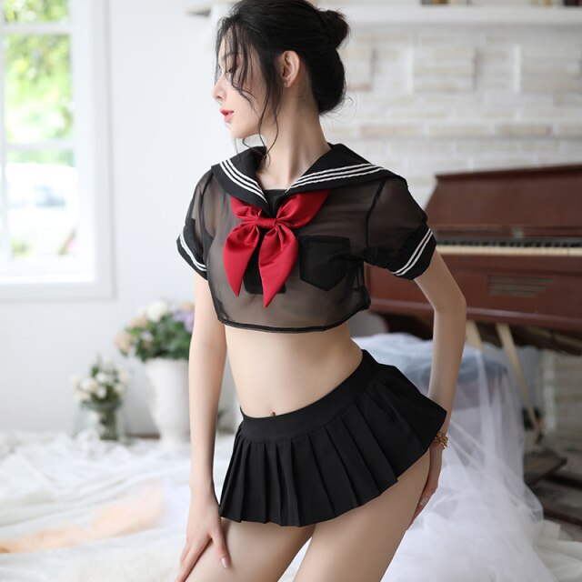 Sexy Cosplay Costume Student Sailor with sexy Lingerie uniform Exotic Kwaii transparent Lolita Top Skirt Panty Erotic Roleplay18