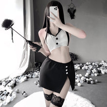 Load image into Gallery viewer, Sexy Cosplay Costumes For Women Hot Secretary Top And Mini Wrap Skirt With Mesh Fishnet Stockings Erotic Office Lady Outfit New