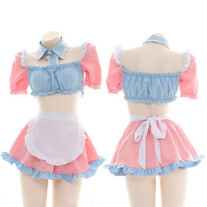 Sexy Cosplay Costumes for Female Maid Outfits Cute Pink Blue Top Short Skirt Uniform Cosplay Anime Women's Exotic Dress New