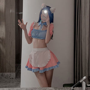 Sexy Cosplay Costumes for Female Maid Outfits Cute Pink Blue Top Short Skirt Uniform Cosplay Anime Women's Exotic Dress New