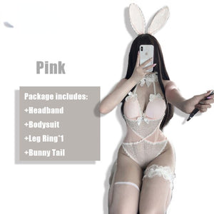 Sexy Costume Halloween Halter Bunny Girl Jumpsuit with Hidden Button Passion Uniform Temptation Maids Outfit  Anime Panties