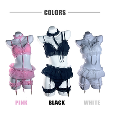 Load image into Gallery viewer, Sexy Costumes Lolita Women Erotic Lingerie Set Cute Ruffles Lace Ladies Kawaii Soft Girl Pajamas Cosplay Outfit 3 Color Set 2021