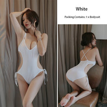 Load image into Gallery viewer, Sexy Deep V Neck Transparent Bodysuit Beautiful Back Silk Perspective One-piece Temptation Pajamas Smooth Erotic Lingerie Thong