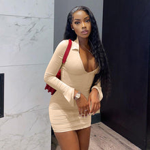 Load image into Gallery viewer, Sexy Deep V Neck Women Dress Long Sleeve Bodycon Mini Dress for Women Club Party Fashion Pleated  White Ladies Dress