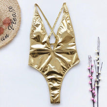 Load image into Gallery viewer, Sexy Deep V Pu Faux Leather High Leg Cut Monokini Women Swimwear One Piece Swimsuit Female Bather Bathing Suit Swim Lady