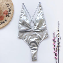 Load image into Gallery viewer, Sexy Deep V Pu Faux Leather High Leg Cut Monokini Women Swimwear One Piece Swimsuit Female Bather Bathing Suit Swim Lady