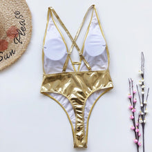 Load image into Gallery viewer, Sexy Deep V Pu Faux Leather High Leg Cut Monokini Women Swimwear One Piece Swimsuit Female Bather Bathing Suit Swim Lady