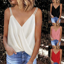 Load image into Gallery viewer, Sexy Deep V-neck Spaghetti Chiffon Tops Fashion Sleeveless Summer Clothes For Women Casual Loose Off Shoulder White Tank Top