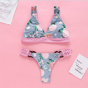 Sexy Dot Floral Bikinis 2021 Mujer New Push Up Swimwear Women Hollow Out Swimsuit Patchwork Summer Beachwear Swimming Biquini
