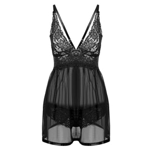 Sexy Dress for Sex Lingerie Mesh V-neck Petticoat Open Back Lace Bra Slit Suspender Skirt Plus Size Large Cloth for Women Porno