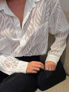Sexy Elegant See Through Ladies Office Blouse Shirts Women 2022 Fashion V Neck Long Sleeve White Shirt Casual High Street Top