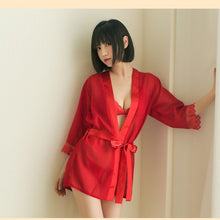 Load image into Gallery viewer, Sexy Erotic Lingerie Female Sense Lace Three-Point Open File Bathrobe Transparent Temptation Pajamas Set