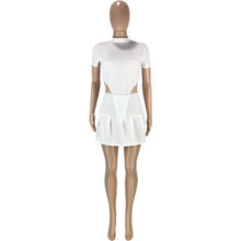 Load image into Gallery viewer, Sexy Fitness Two Piece Dress Sets Women Outfits Short Sleeve One Piece Basic Bodysuits+high Waist Pleated Mini Skirt Tracksuit