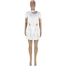 Load image into Gallery viewer, Sexy Fitness Two Piece Dress Sets Women Outfits Short Sleeve One Piece Basic Bodysuits+high Waist Pleated Mini Skirt Tracksuit