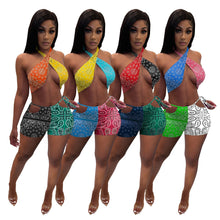Load image into Gallery viewer, Sexy Fitness Wear Summer Women&#39;s Paisley Bra Shorts Set Popular Print Sexy Lace Up Swimsuit Available From Stock